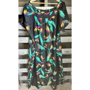 Hilo Hattie 3XL Black Hawiian Dress Polyester Botanical Print Lightweight